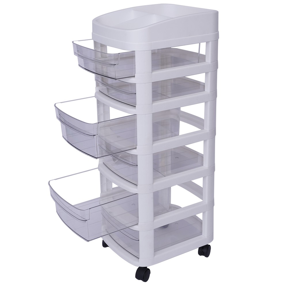 6 Drawer Plastic Storage Rolling Cart Cabinet Makeup Organizer Container White