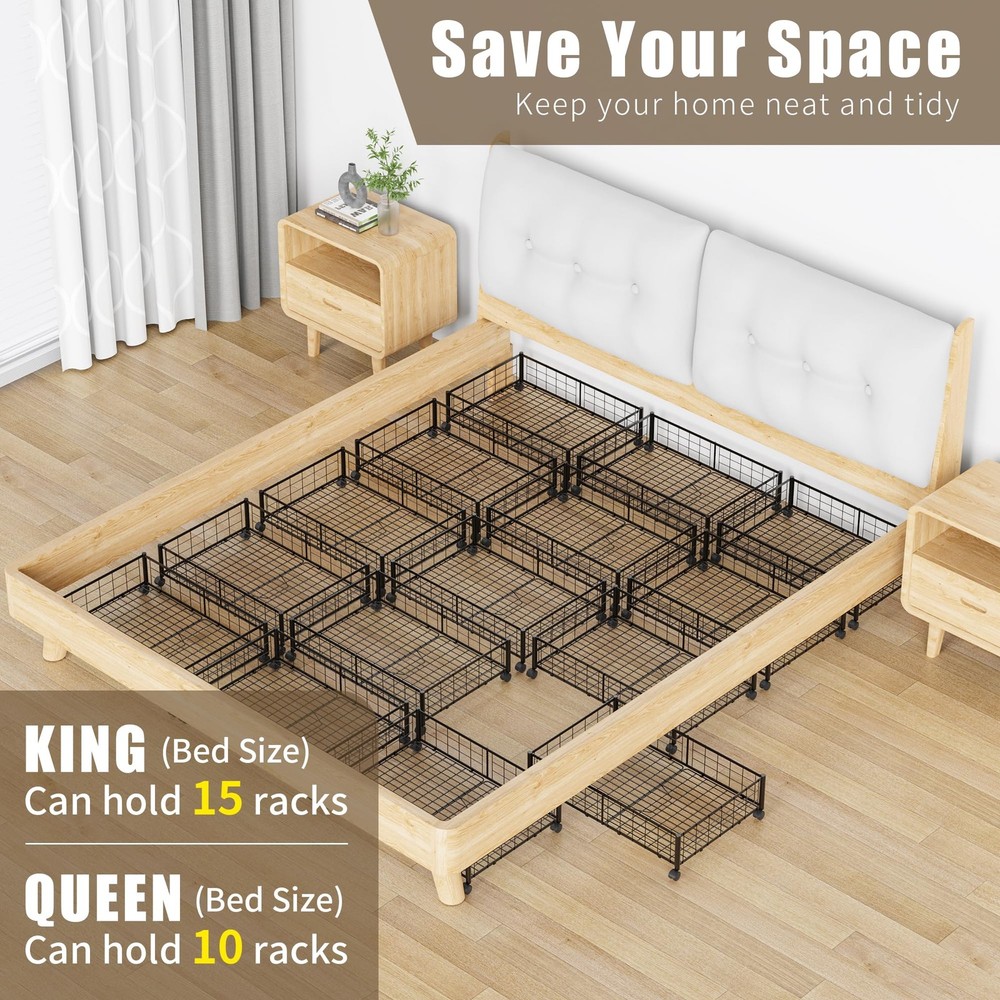 Under Bed Storage with Wheels, 360° Rotating, No-Assembly Underbed Storage Co...