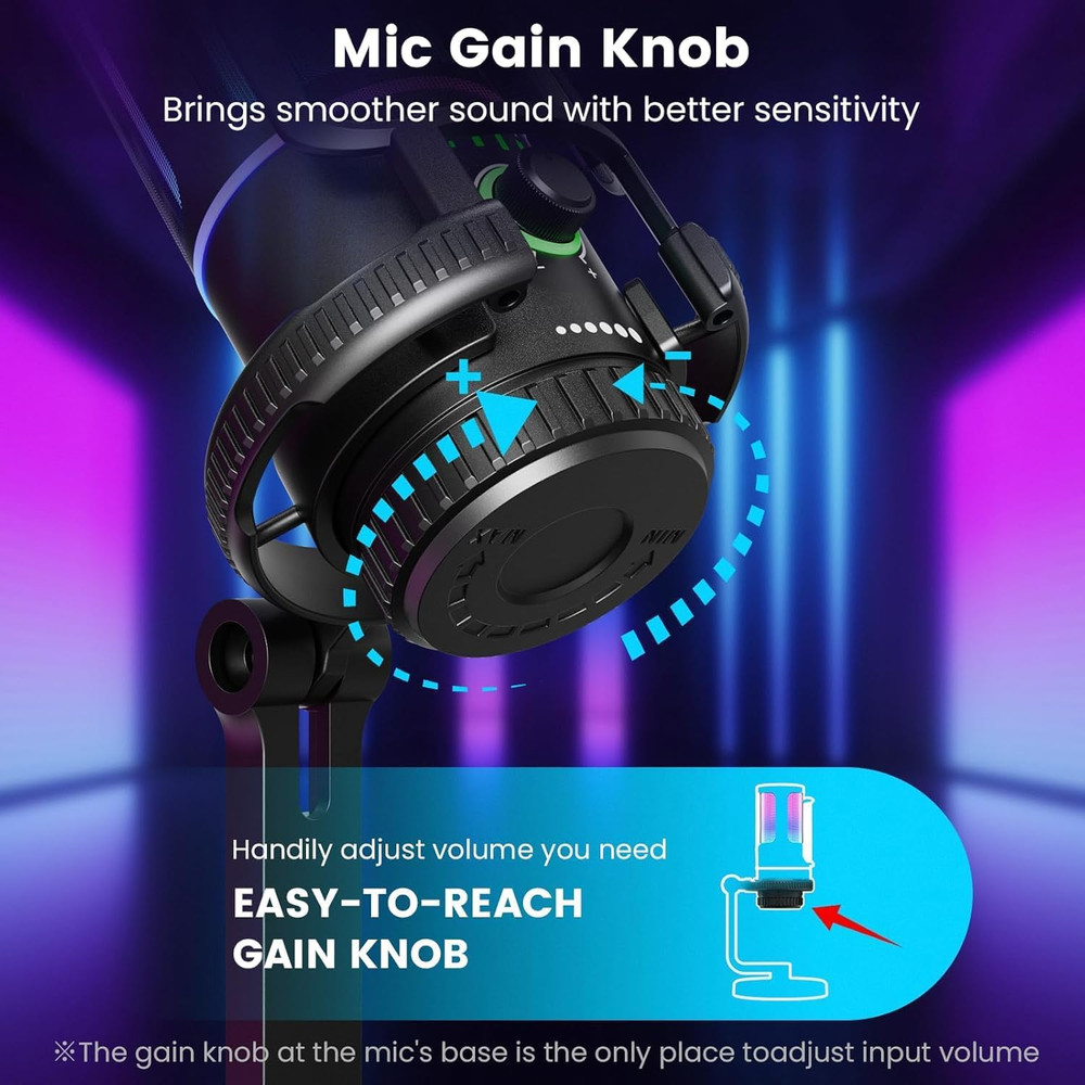 Gaming Microphone with Noise Cancelation & Gain Control- USB PC Mic for Strea...