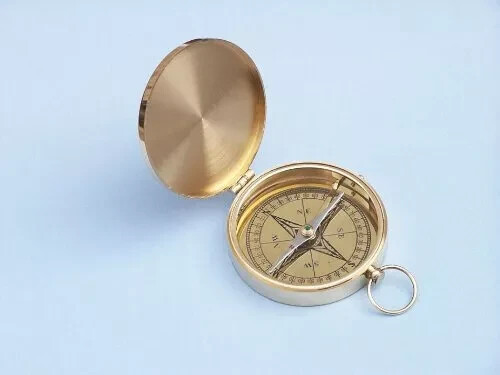 Solid Brass Gentlemen's Compass with Rosewood Box, 4", Brass