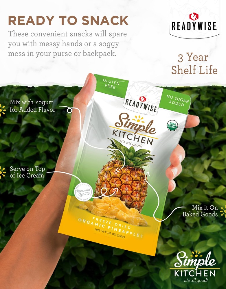 READYWISE - Simple Kitchen, Freeze-Dried Organic Pineapples, 1 pack, Vegetarian,
