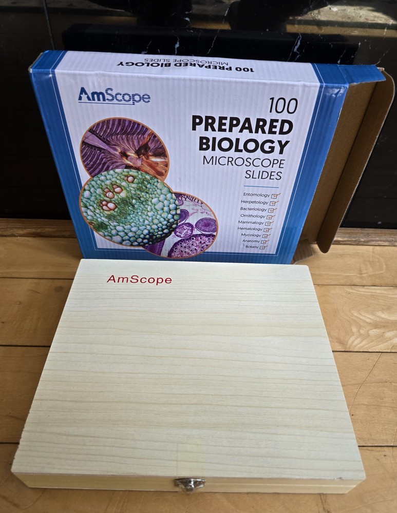 AmScope PS100B 100 Homeschool For Basic Biology Prepared Microscope Slides -Set
