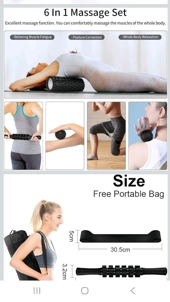 6-1 Foam Roller Set Trigger Point Foam Rollers Balls Resistance Band&bag Box 50