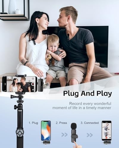 3-in-1 Wireless Lavalier Microphone for iPhone&Android,mini Microphone for