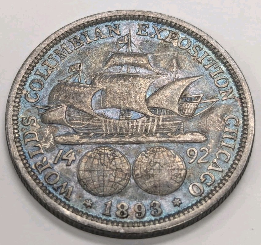 1893 Columbian Expo Silver Commemorative Half Dollar. Nicely Toned- T262