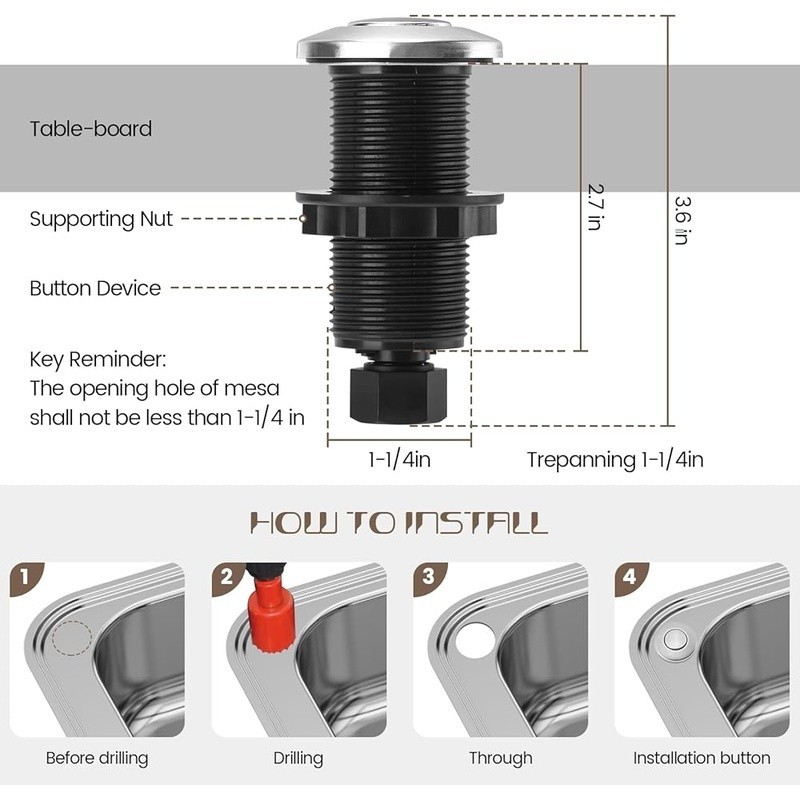 Stainless Steel Air Switch Ultra Thin Easy Install Garbage Disposal Power Module