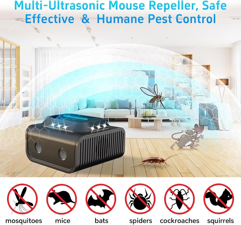 Compact Ultrasonic Rodent Repeller for Home & Garage - Wide Coverage, Easy Setup