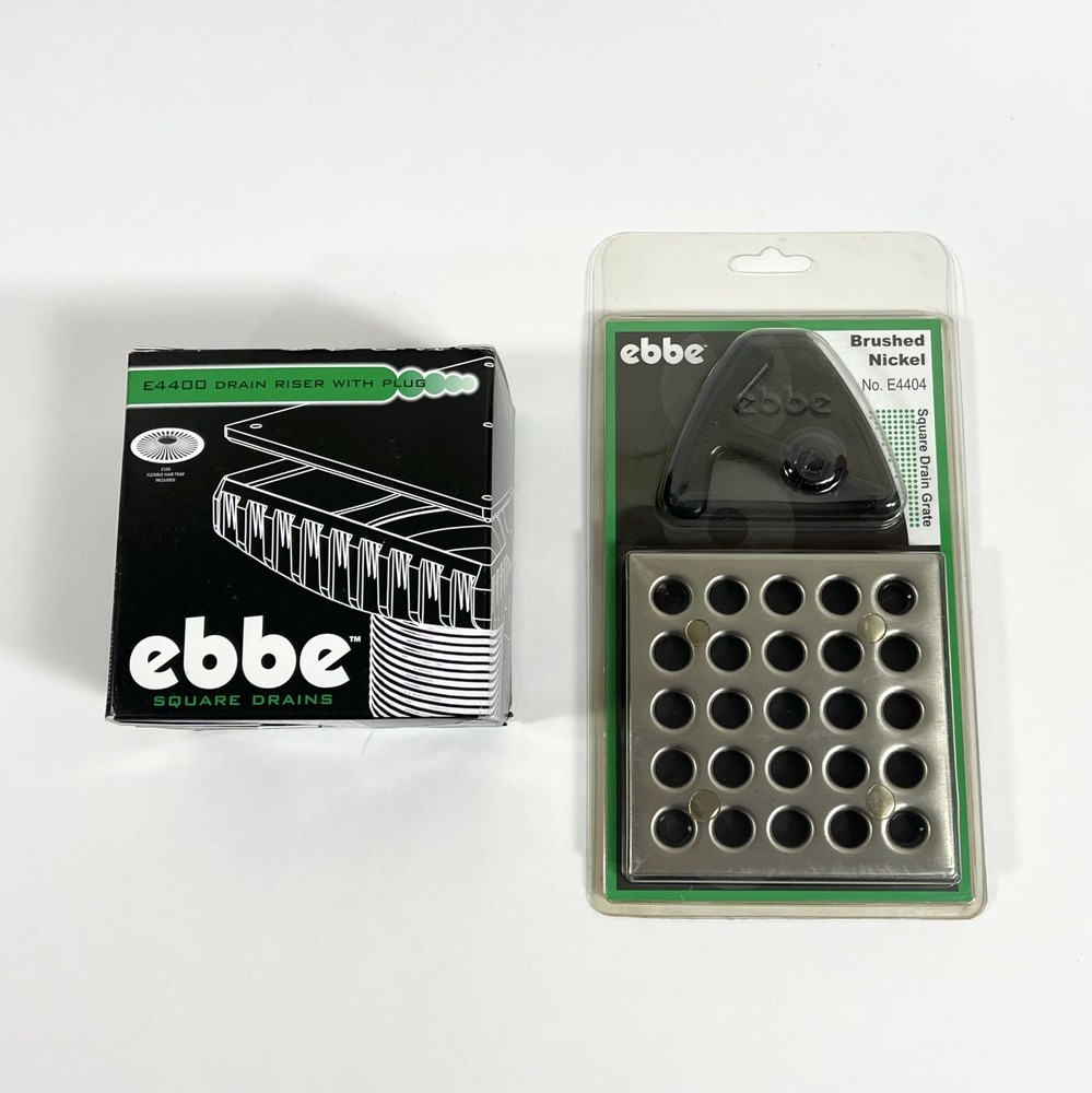 Ebbe E4404 Brushed Nickel Square Drain Grate and E4400 Drain Riser