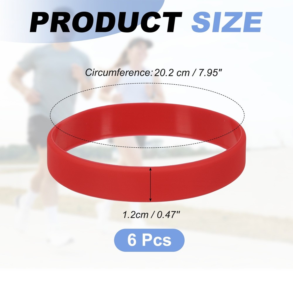 Silicone Wrist Bands, Color Pattern Rubber Bracelets 6 Pcs&8"& Ruby Red