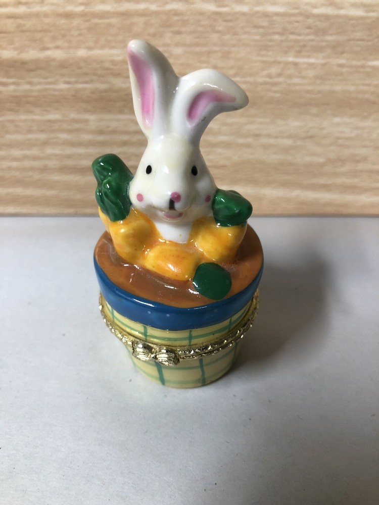 Easter Bunny Rabbit Porcelain Hinged Trinket Box