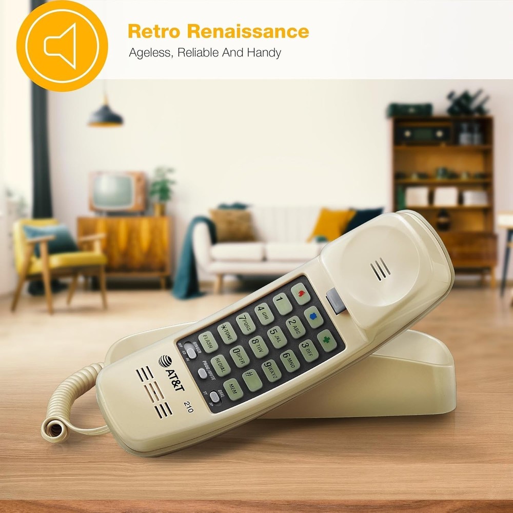 AT&T 210 Basic Trimline Corded Phone Single Line No AC Power Required Beige