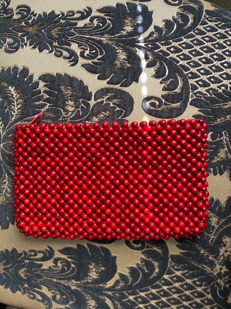 MAGID RED BEADED STYLE HANDBAG / PURSE