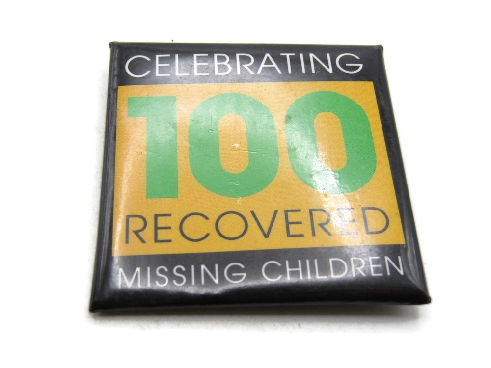 Vintage Missing Children Awareness Pinback Button Square Cause Pin Celebrating