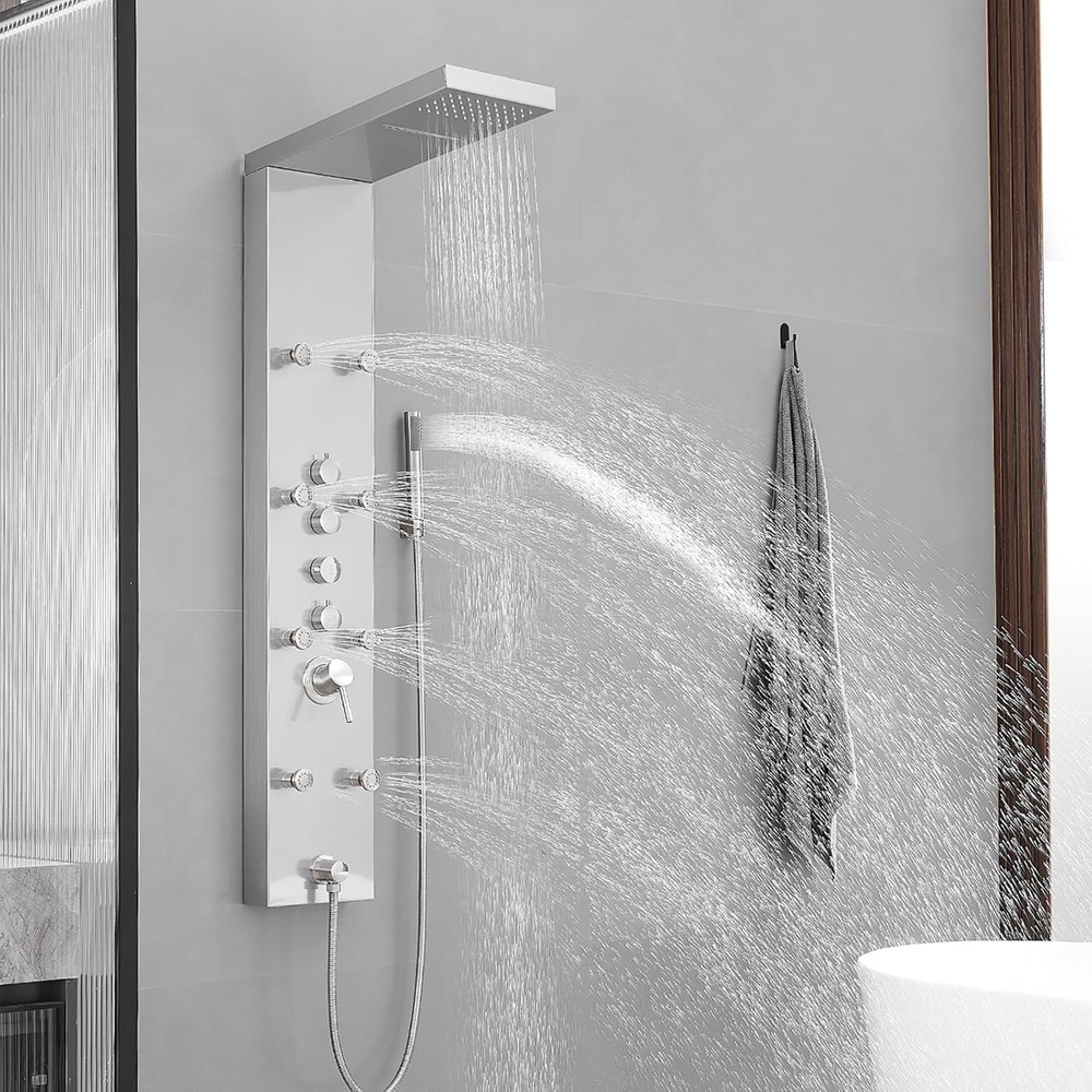 BATHLAVISH Shower Panel Tower System 4in1 Stainless Steel Rainfall Nickel