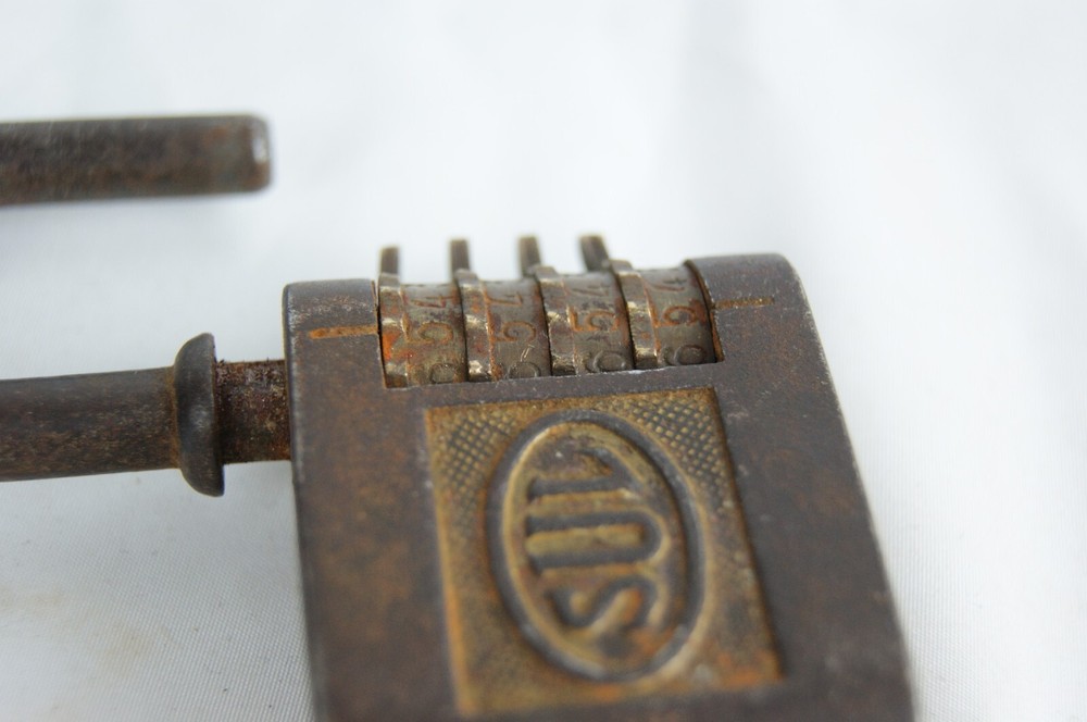 Scarce 4 Barrel Combination Lock German Keyless DBGM Antique Padlock