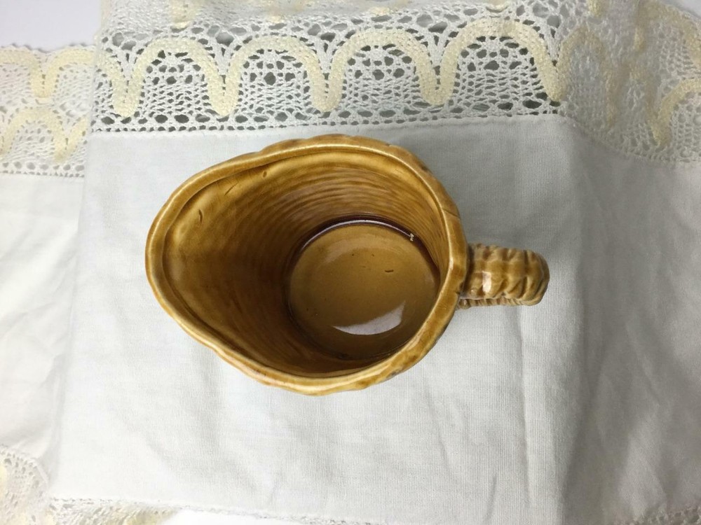 Vintage Brown Creamer Ceramic Rope Braid & Leaf Pattern Japan