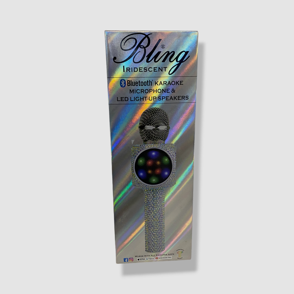 Wireless Express Silver Iridescent Bling Karaoke Microphone/Bluetooth Speaker