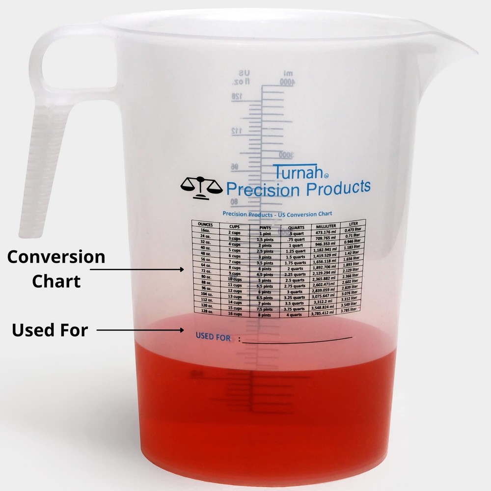 One Gallon 128oz Measure Pitcher - Convenient Conversion 128 oz, Translucent