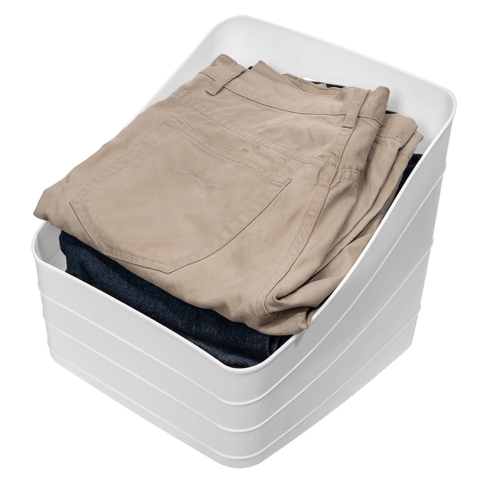 Wide Plastic Slanted Closet Organizer Bin W/ Handle Arctic White
