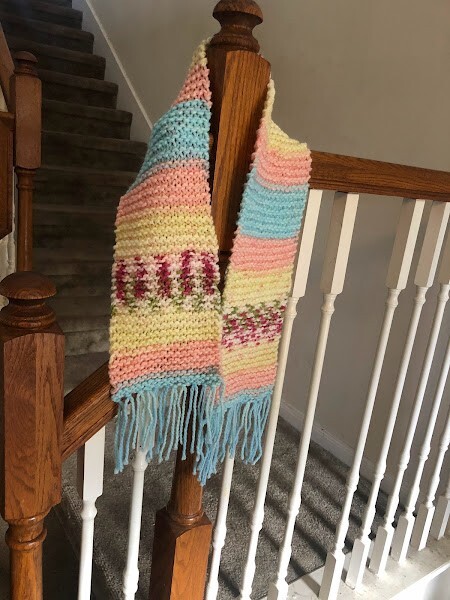 Hand made knitted scarf and hat multi color