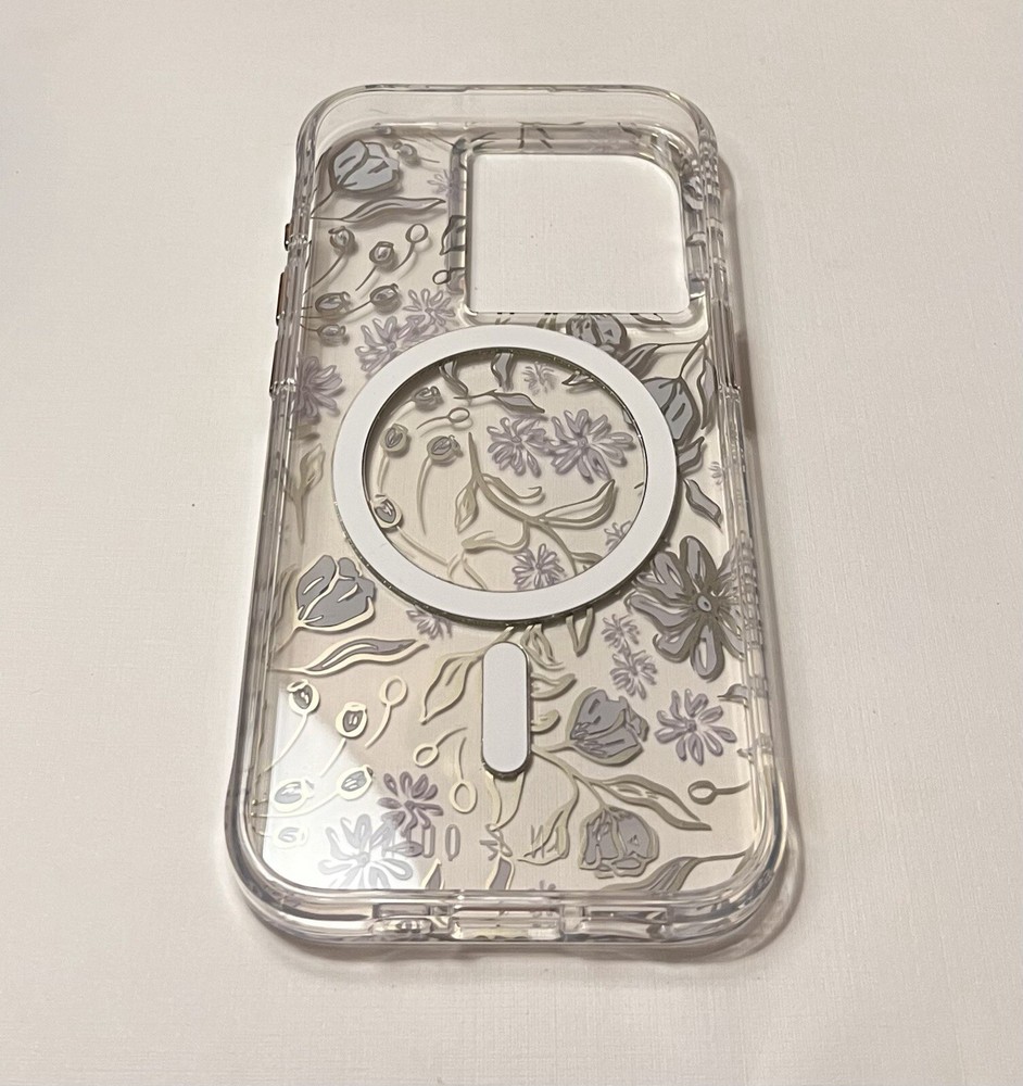 New iPhone 15 Pro Clear Flower Gold MagSafe Case