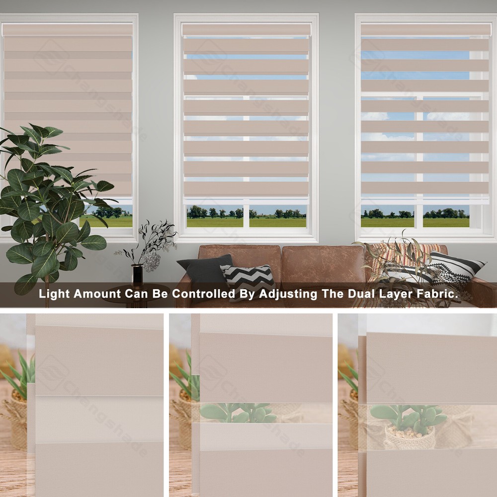 Cordless Customized Size 85% Blackout Zebra Shades Dual Layer Roller Blinds
