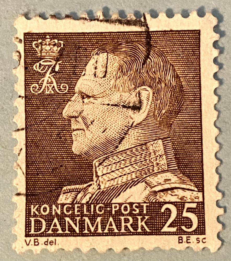 Five Used Postage Stamps from Denmark Issued 1938 to 1966