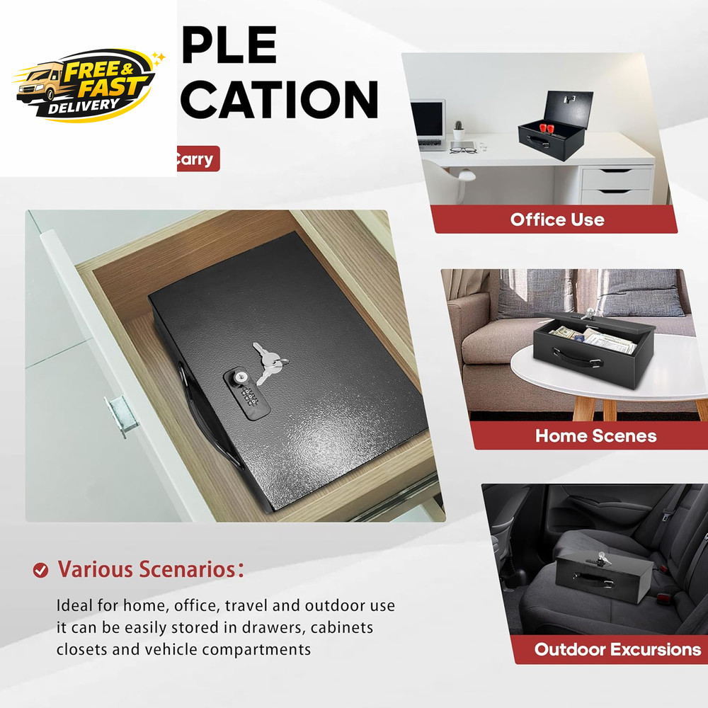 Fireproof Lock Box with Key and Combination Lock, Fire Safe Document Box,