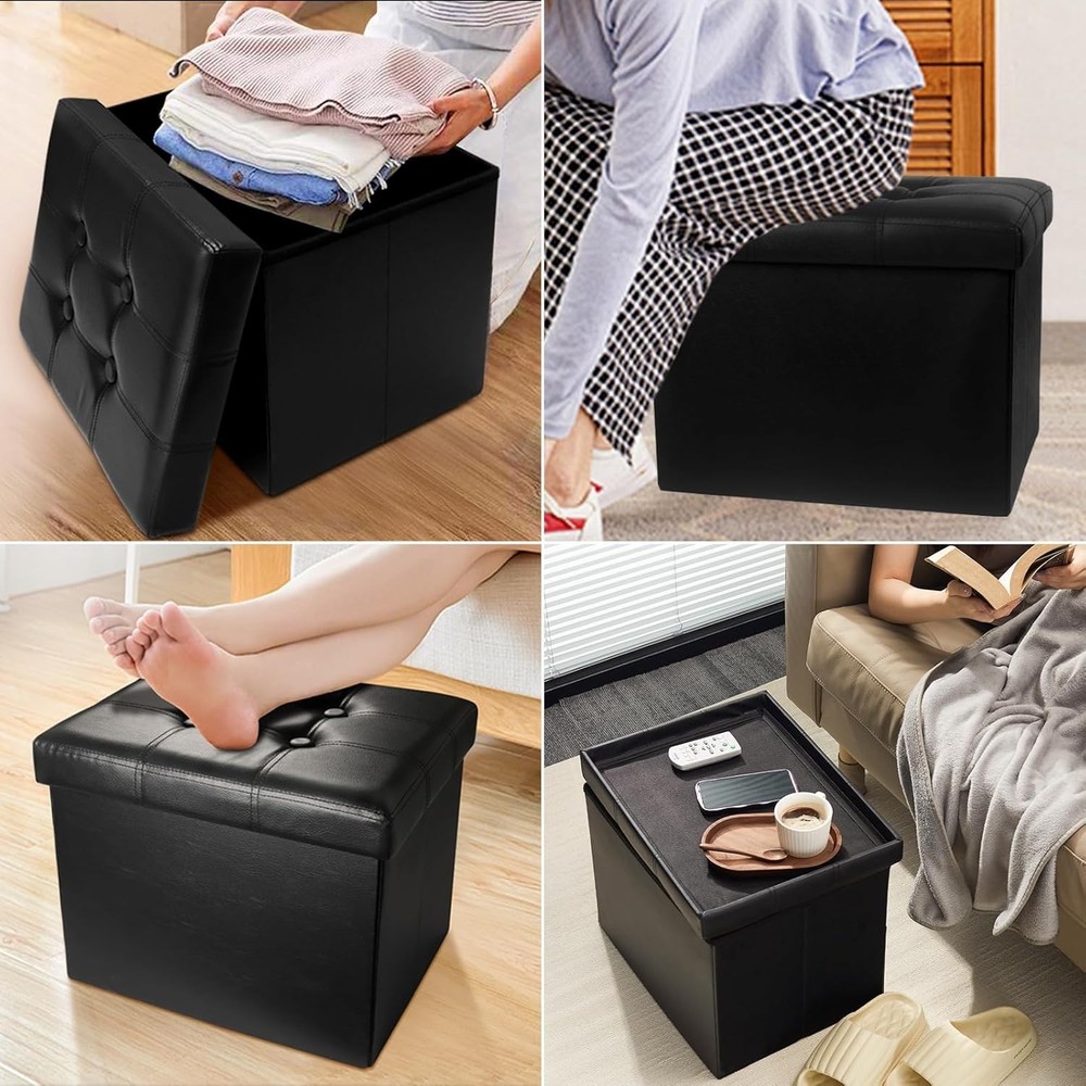 Folding Leather Footstool with Hidden 38L Storage - Perfect for Small Spaces