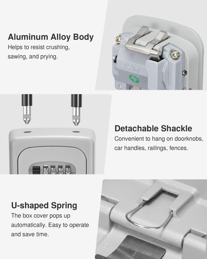 Lock , Large Key Lock Resettable Combination Lockbox, Portable Wall Mount Loc...