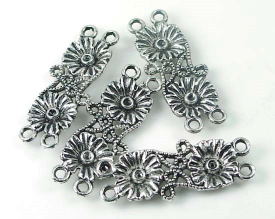 4 Silver Pewter Flower Dual Connector Link 38mm