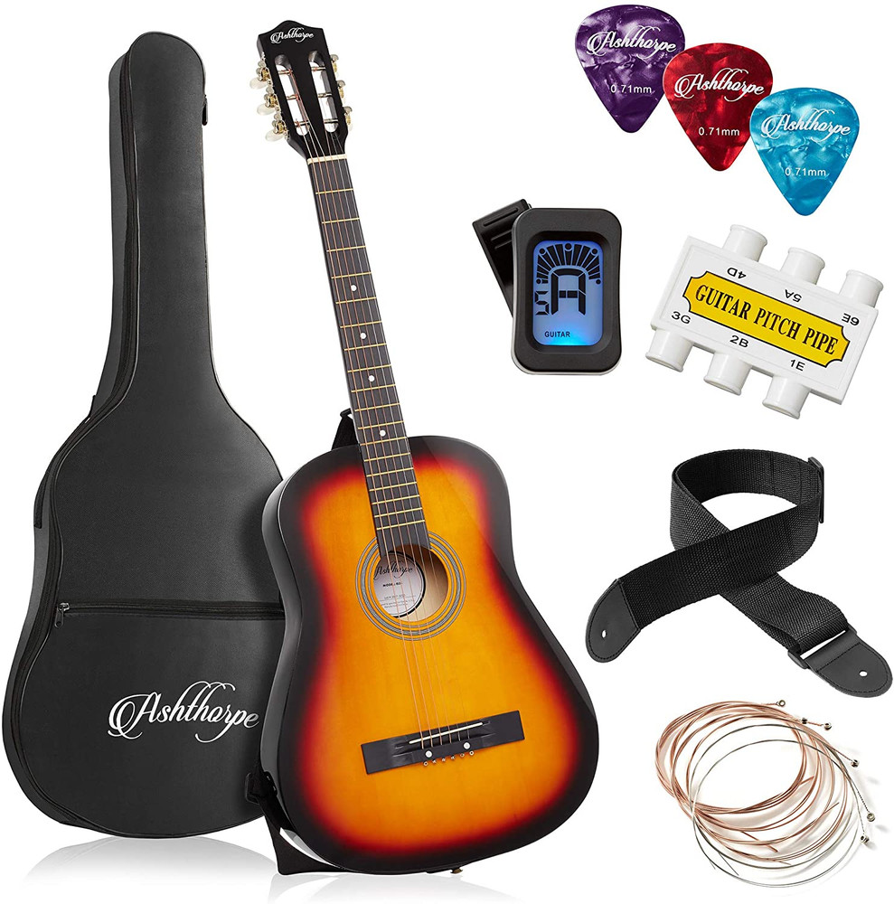 Ashthorpe 38-Inch Beginner Acoustic Guitar Package (Sunburst), Basic Starter Kit