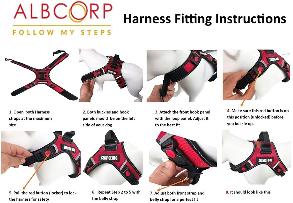Albcorp Reflective Service Dog Vest Harness, with Hook & Loop Removable Patches