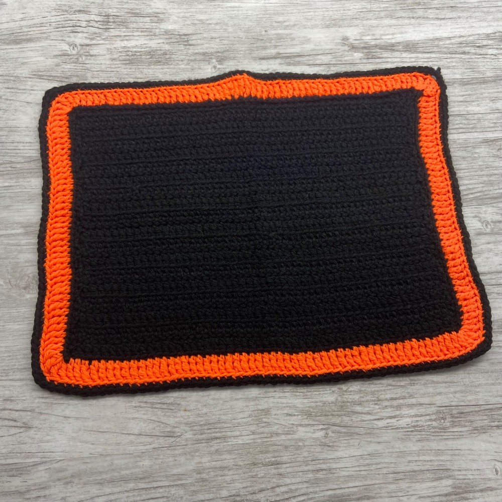 Black Orange Knit Rectangular Placemat Table Topper Doily Runner 13” x 17”