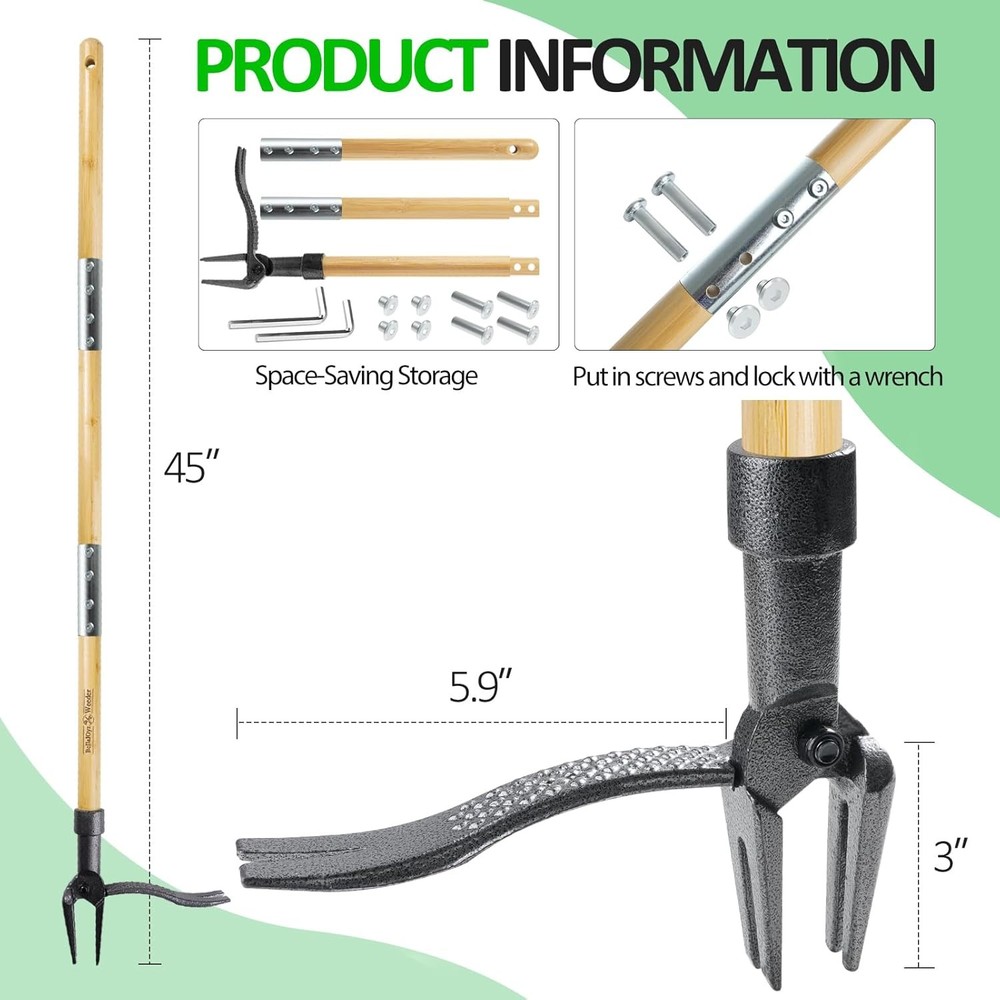 Weeder - The Original Stand Up Puller Tool Made with Long Handle Real Bamboo