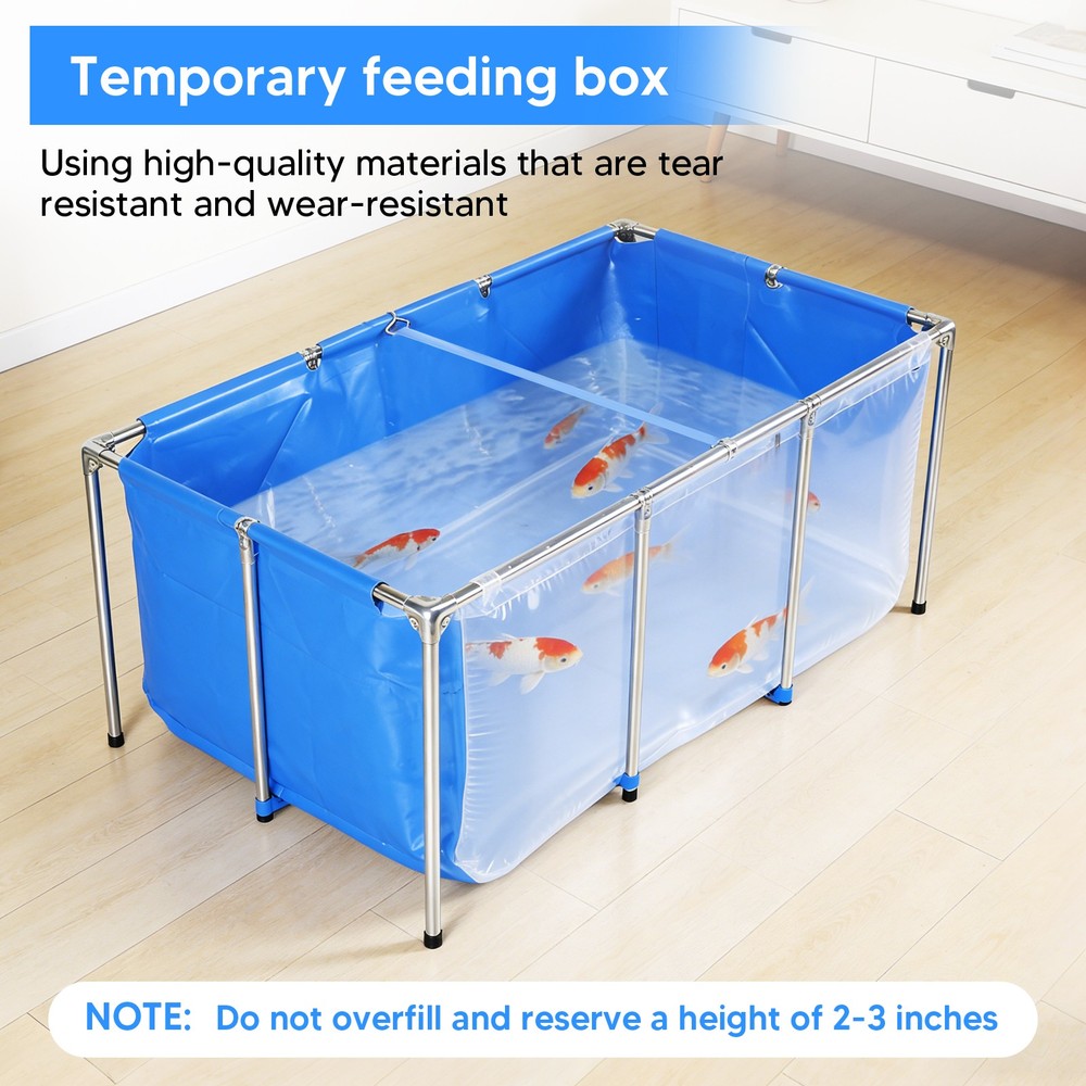 Rectangular Goldfish Tank with Frame & Drain Valve Above Ground Fish Pond Clear