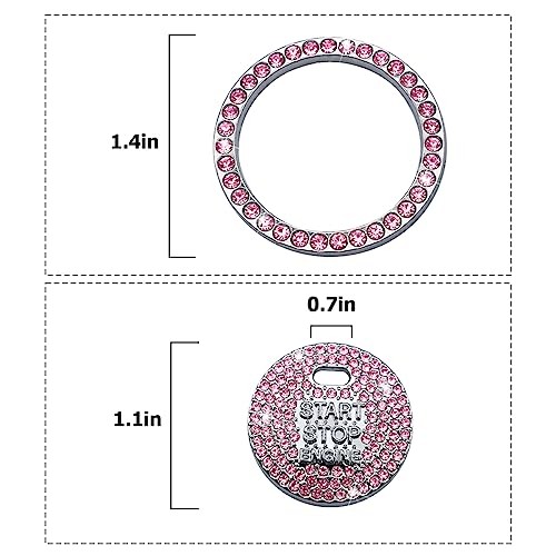 2 Pcs Bling Car Engine Start Stop Button Decorative Ring, With hole Pink