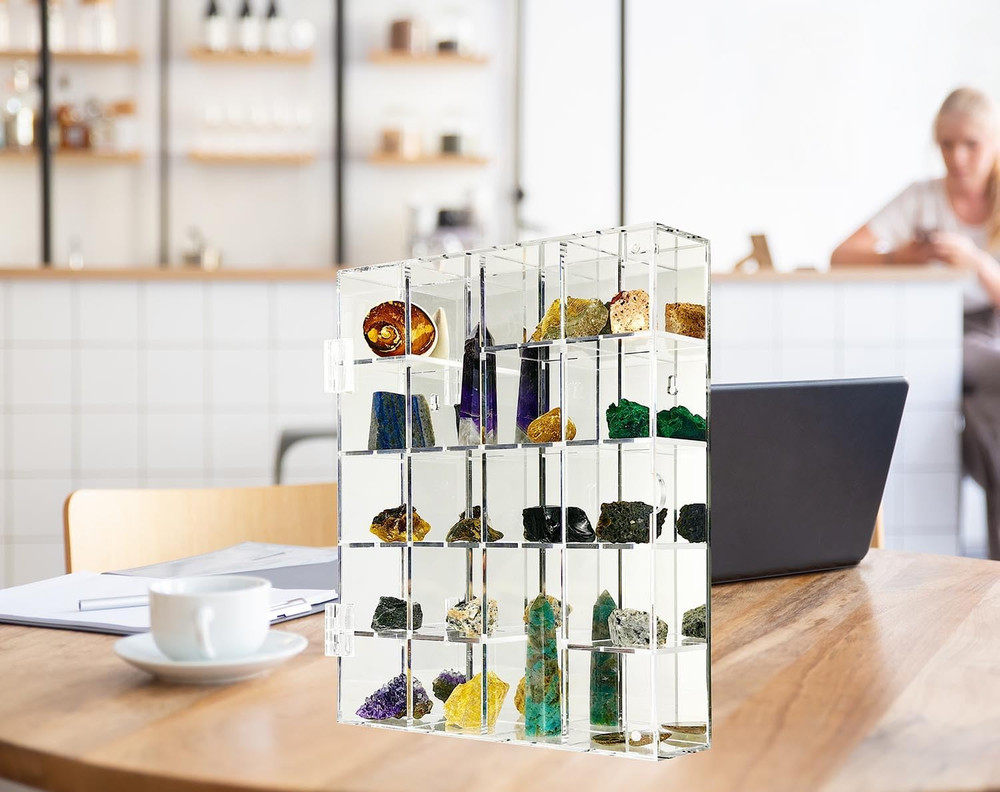 Acrylic Display Case Adjustable Clear Rock Display Case Shadow Box with Shelves