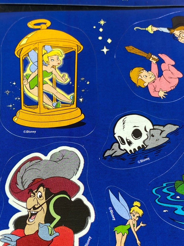 Peter Pan Captain Hook Tinker Bell Stickers 6 Sheets 48 Stickers Vintage