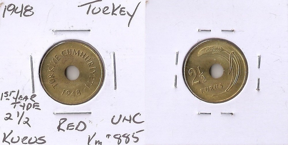 Turkey 2 1/2 KURUS 1948 High grade!!!! UNC!!!