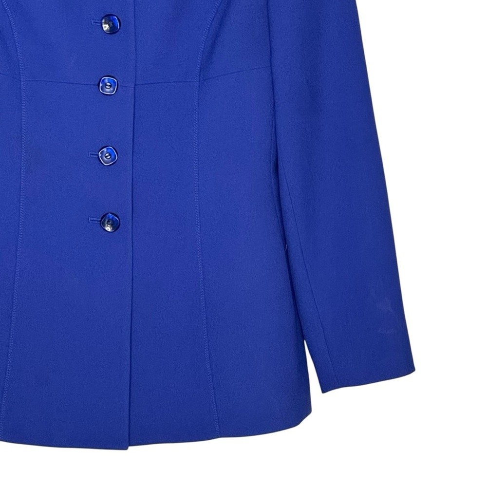 Kasper Size 4 Petite Blue Polyester/Acetate Lined (Polyester) Blazer/Skirt Set