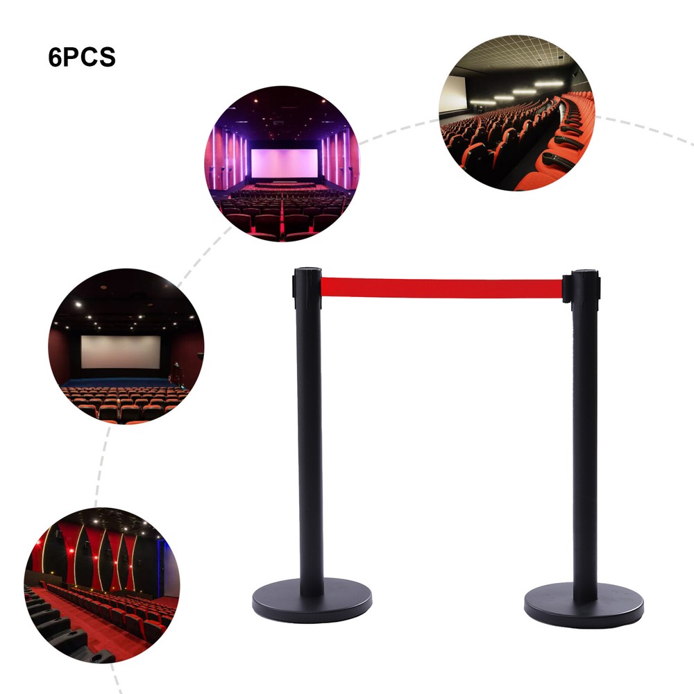6 Pack Crowd Control Barrier Stanchion Posts Queue Pole Retractable Belt Barrier