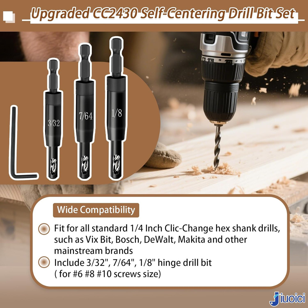 2025 Upgraded Self Centering Drill Bit Set VIX Bits, CC2430 3/32" 7/64" 1/8" Cen