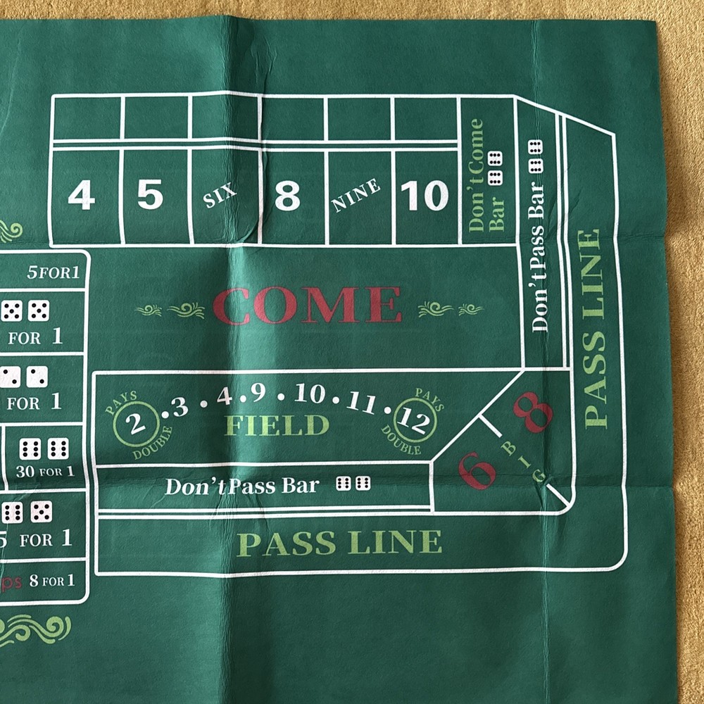 Large Craps & Roulette Table Top Felt Double Sided 70” X 35”