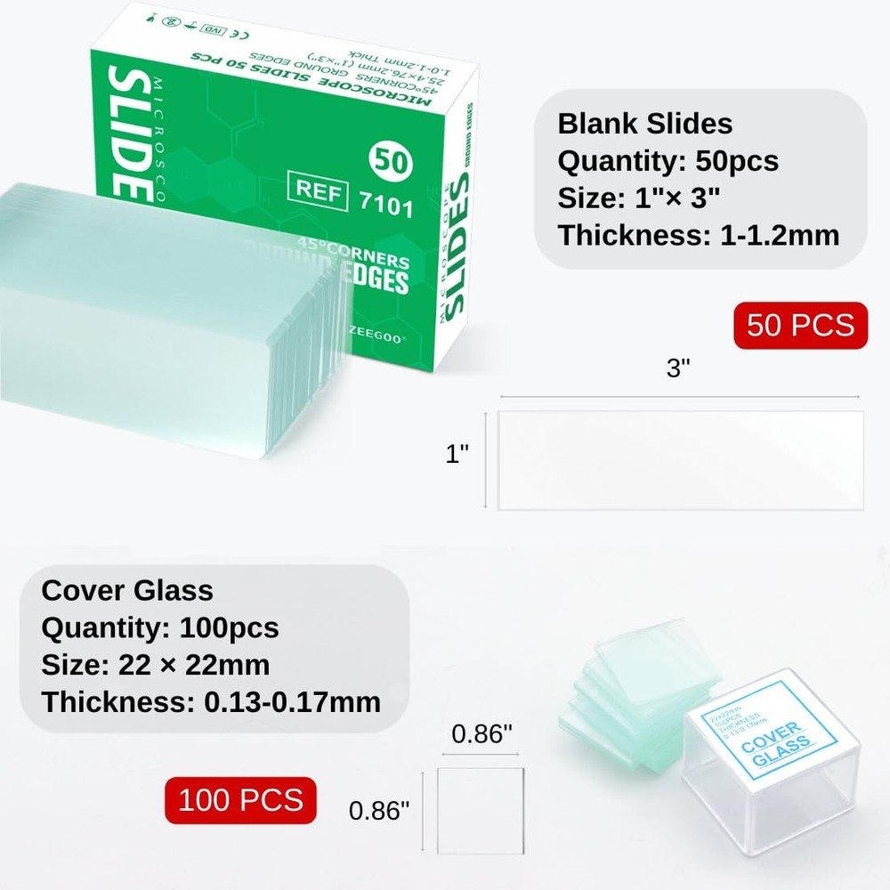 ZEEGOO Microscope Slides and Covers, Pre-Cleaned Optical Glass, High Light...