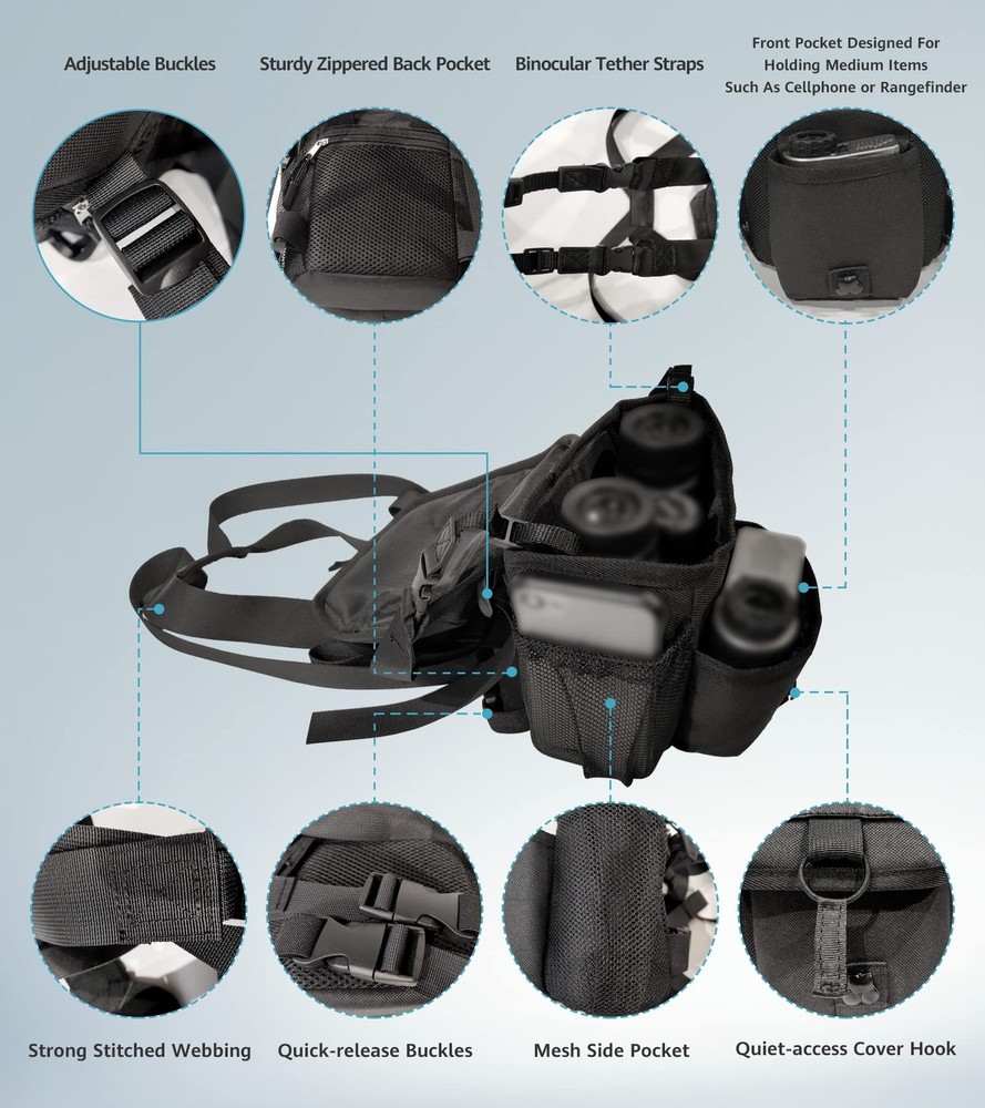 GAIARENA Binocular Harness Chest Pack, Mid Size - Regular Version, Black
