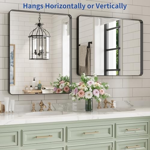 Black Bathroom Mirror for Wall 20X30 Inch, Rectangular 30"L x 20"W Matte Black
