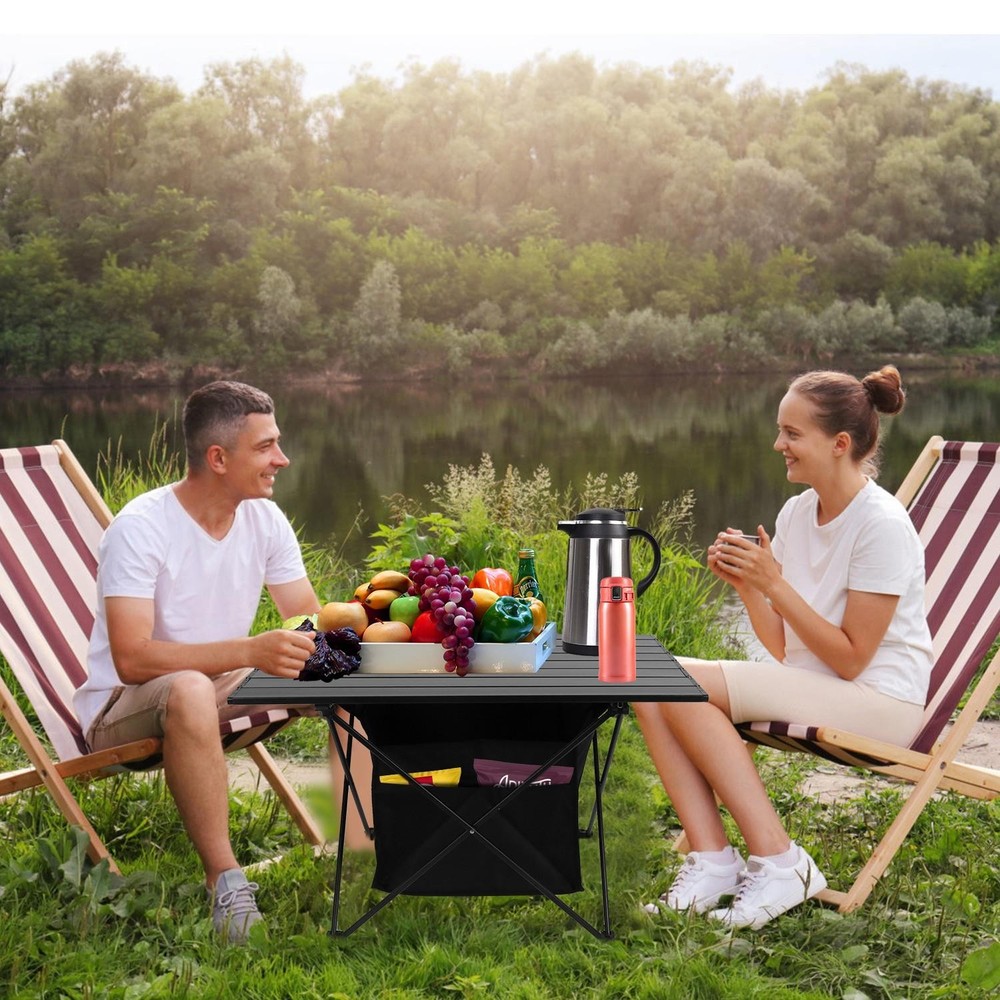Foldable Camping Table Rustproof Portable Aluminum Alloy Roll-Up Table w/ Basket