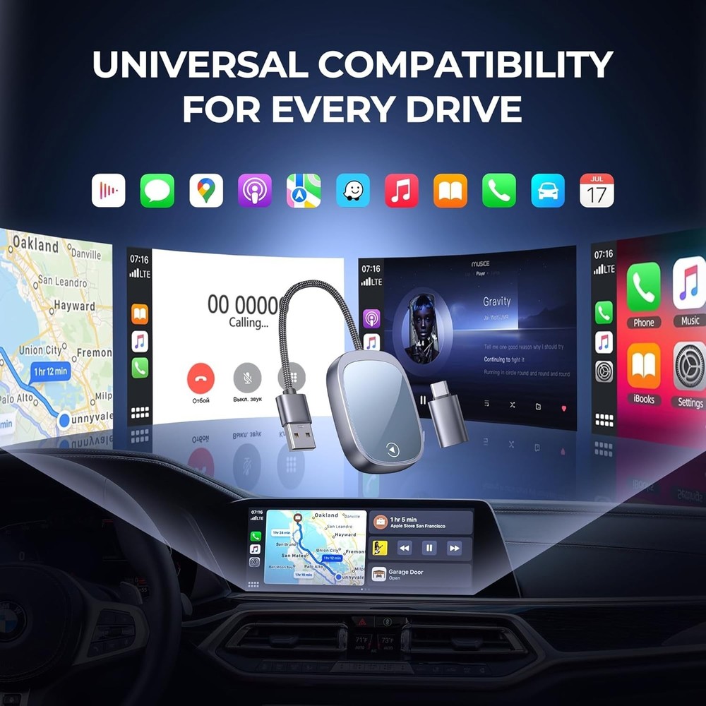 Wireless CarPlay/Android Auto Adapter 2 in 1 - Converts Wired Carplay & Android