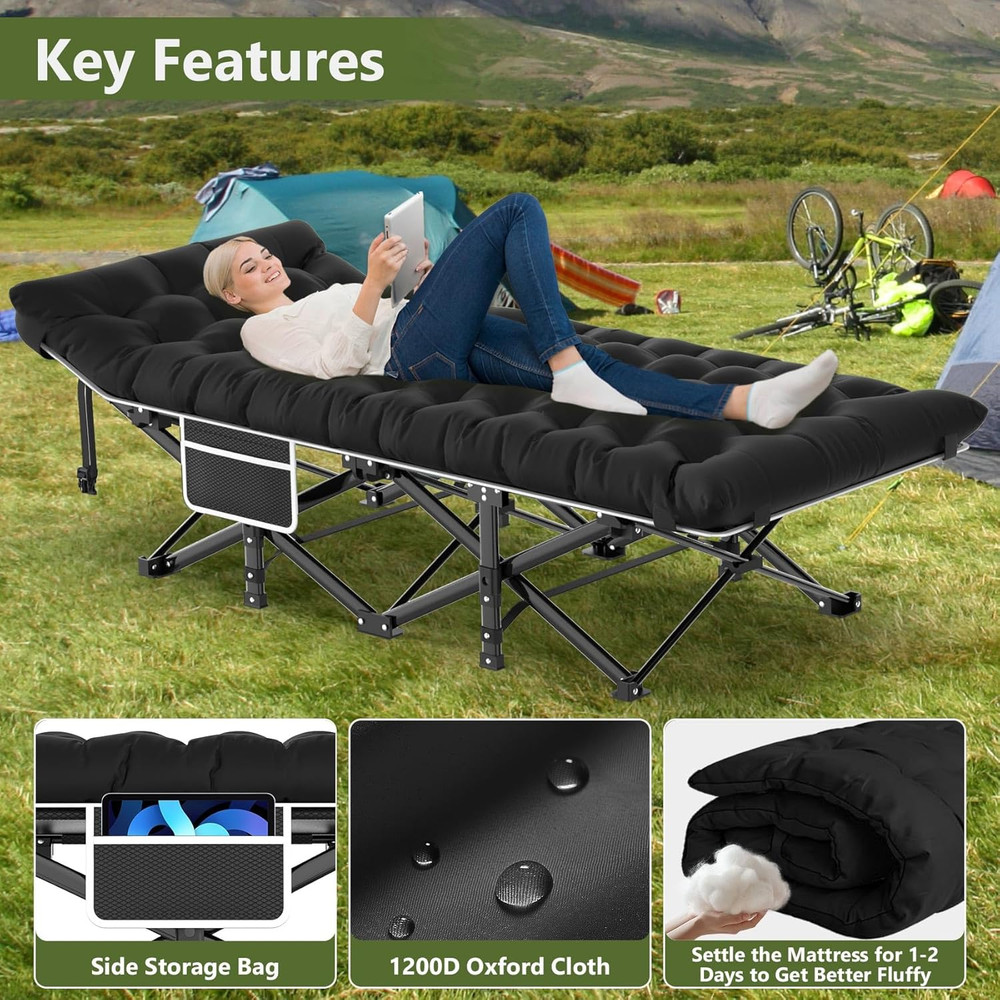 Camping Cot, Folding Camping Cots for Adults, Portable Sleeping Cot with Carry B